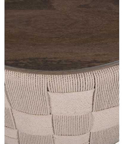 Soma - Round coffee table in solid mango wood and braided rope