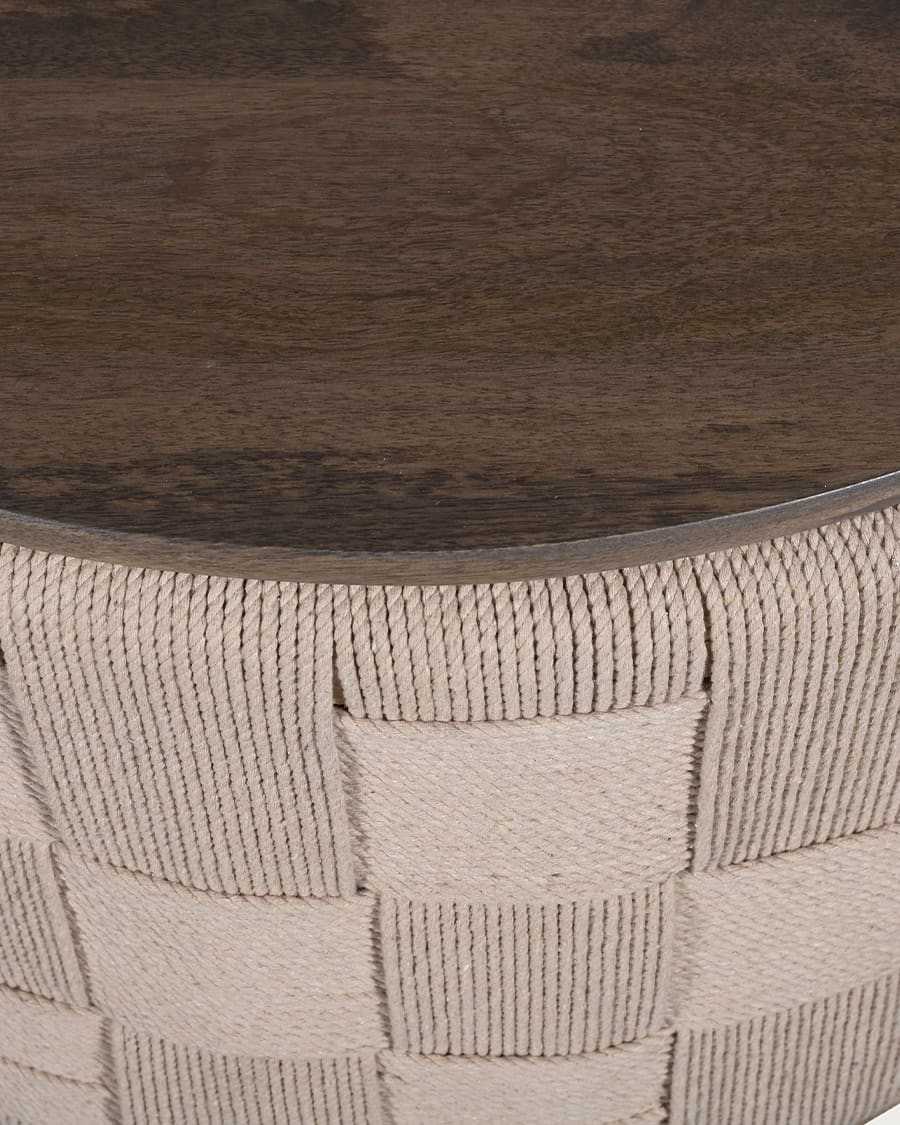 Soma - Round coffee table in solid mango wood and braided rope