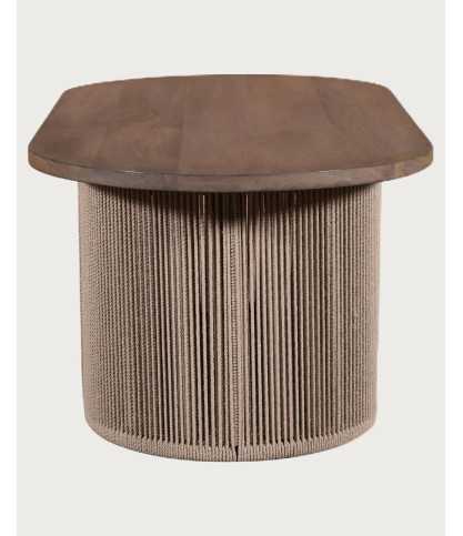 Sola - Oval coffee table in solid mango wood and braided rope