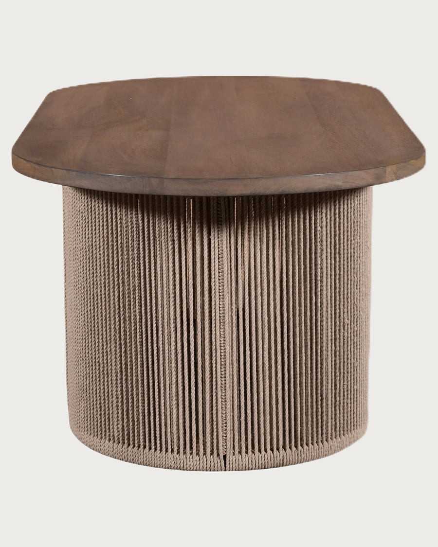 Sola - Oval coffee table in solid mango wood and braided rope