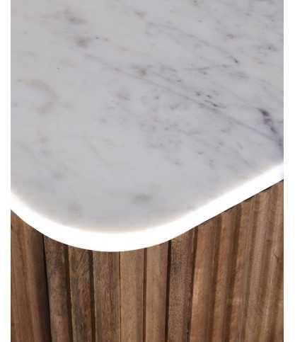 Tana - Tall chest of drawers in solid mango wood and white marble, 2 doors and 2 drawers