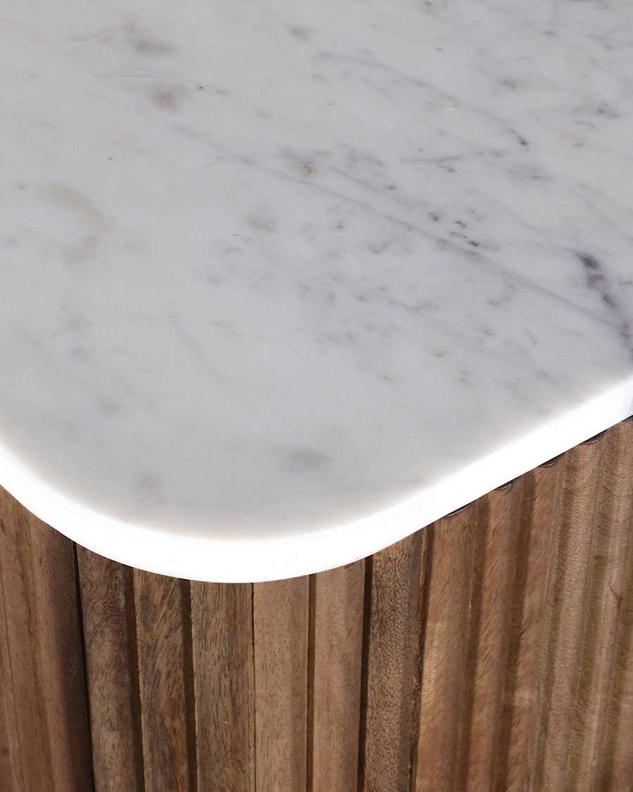 Tana - Tall chest of drawers in solid mango wood and white marble, 2 doors and 2 drawers