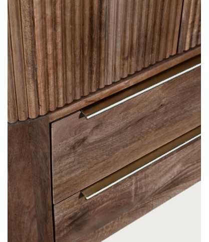 Tana - Cómoda alta de madera maciza de mango y mármol blanco, con 2 puertas y 2 cajones.