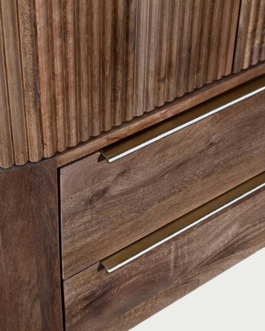 Tana - Hohe Kommode aus massivem Mangoholz und weißem Marmor, 2 Türen und 2 Schubladen