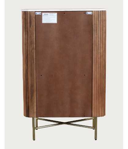 Tana - Commode haute en bois massif de manguier et marbre blanc, 2 portes et 2 tiroirs