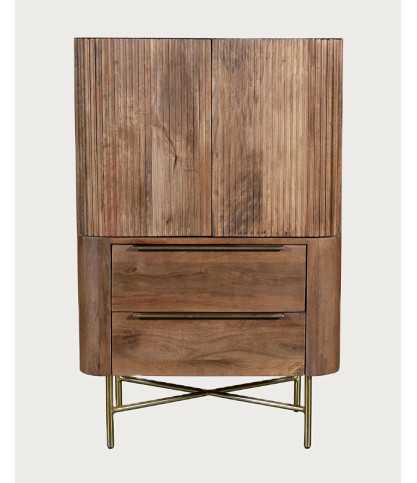 Tana - Cómoda alta de madera maciza de mango y mármol blanco, con 2 puertas y 2 cajones.