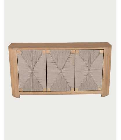 Ona - Buffet 3 portes en bois de manguier et corde tressée, 150 cm