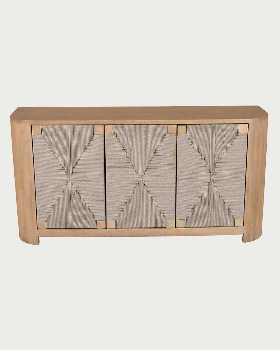 Ona - Buffet 3 portes en bois de manguier et corde tressée, 150 cm