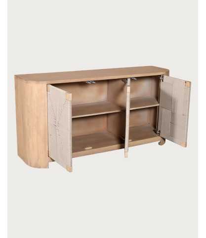 Ona - Credenza a 3 ante in legno di mango e corda intrecciata, 150 cm