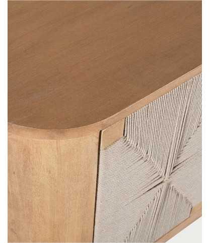 Ona - Aparador de 3 puertas en madera de mango y cuerda trenzada, 150 cm