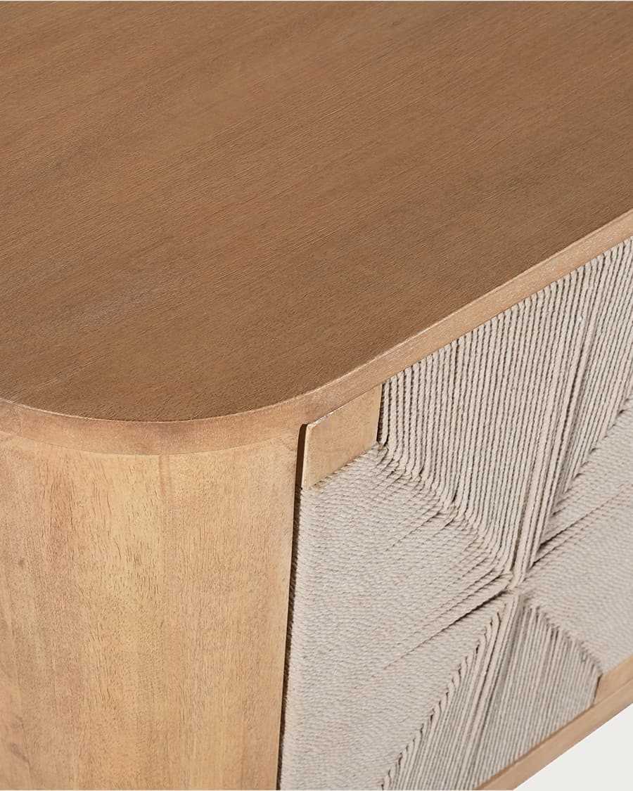 Ona - Buffet 3 portes en bois de manguier et corde tressée, 150 cm