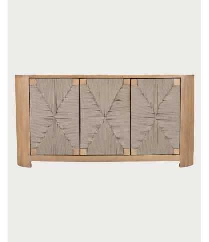 Ona - Aparador de 3 puertas en madera de mango y cuerda trenzada, 150 cm