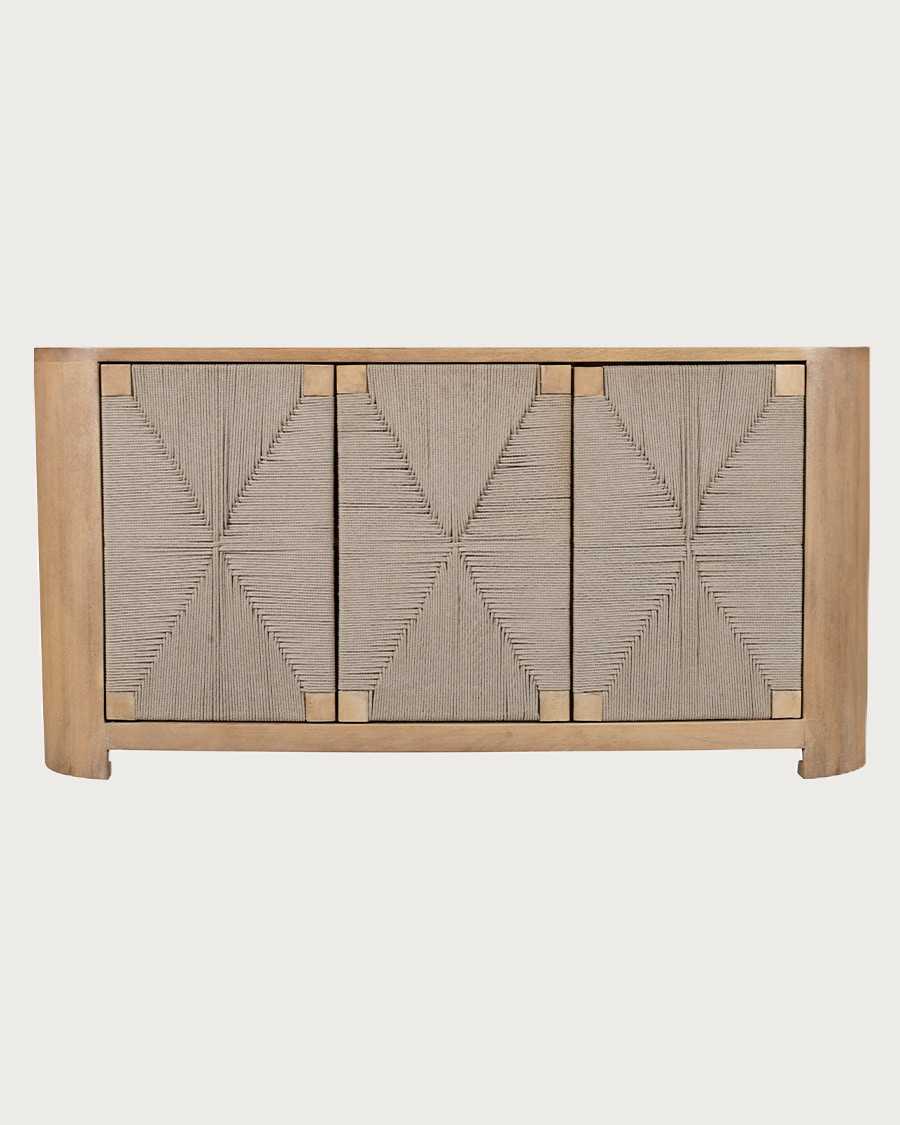 Ona - 3 door sideboard in mango wood and braided rope, 150 cm
