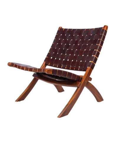 Kenza - Fauteuil pliant en teck et en cuir tressé