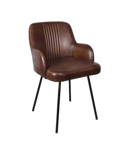 Léon - Chaise en cuir et métal avec accoudoirs