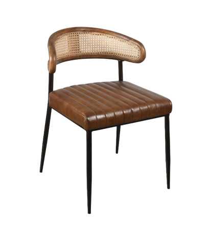 Caméo - Chaise en cuir marron et cannage