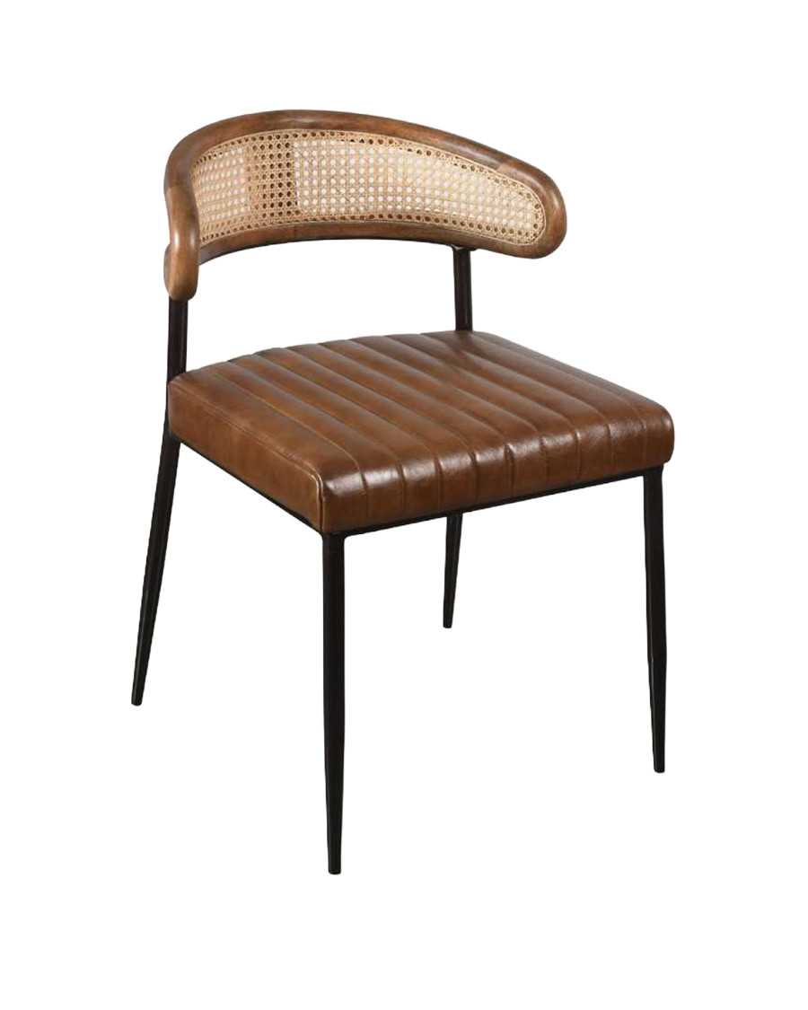 Caméo - Chaise en cuir marron et cannage