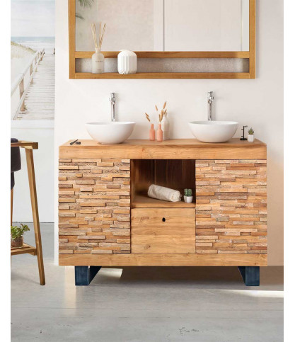 Neo - 140 cm Badezimmerschrank aus Teakparkett