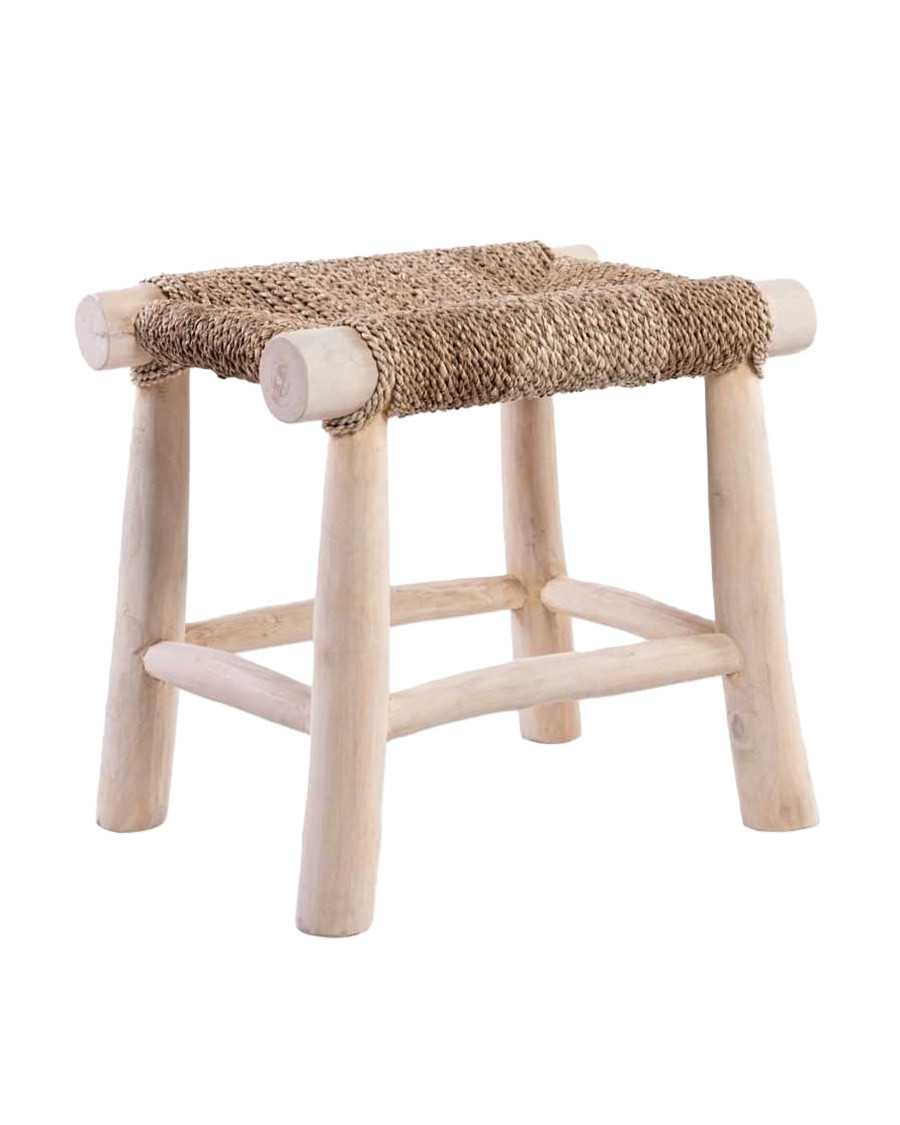 Matra - Tabouret en branche de teck et jacinthe d'eau