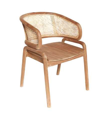Moon - Chaise en teck massif et cannage rotin