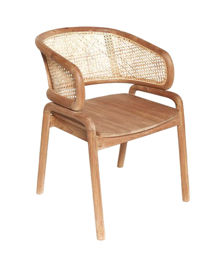 Moon - Chaise en teck massif et cannage rotin