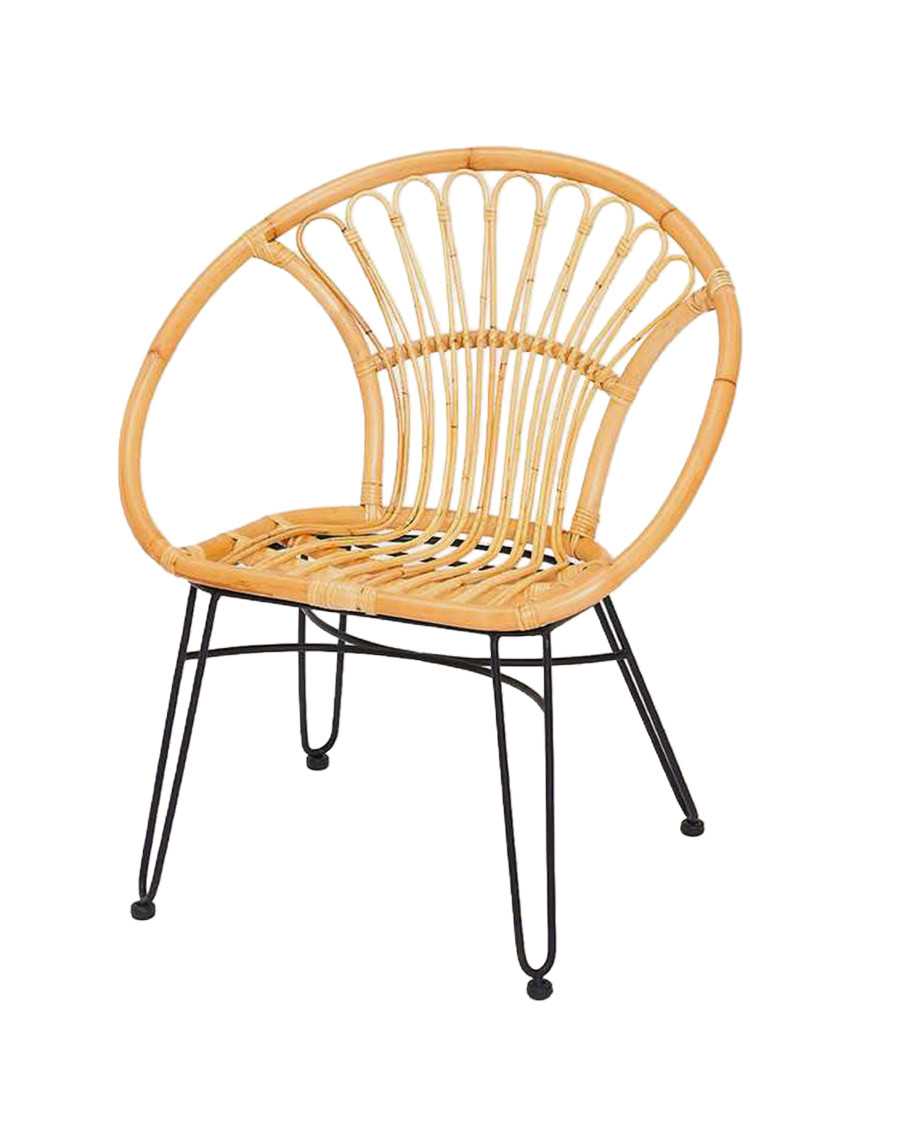 Naga - Poltrona in rattan naturale con gambe in metallo