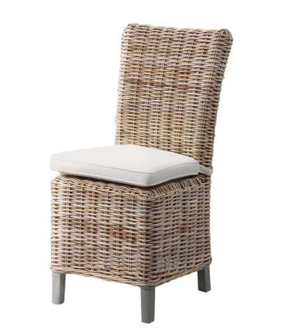 Neya - Lot de 2 chaises de jardin en rotin avec coussins blancs