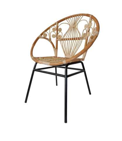 Timea - Silla vintage de ratán con patas de metal