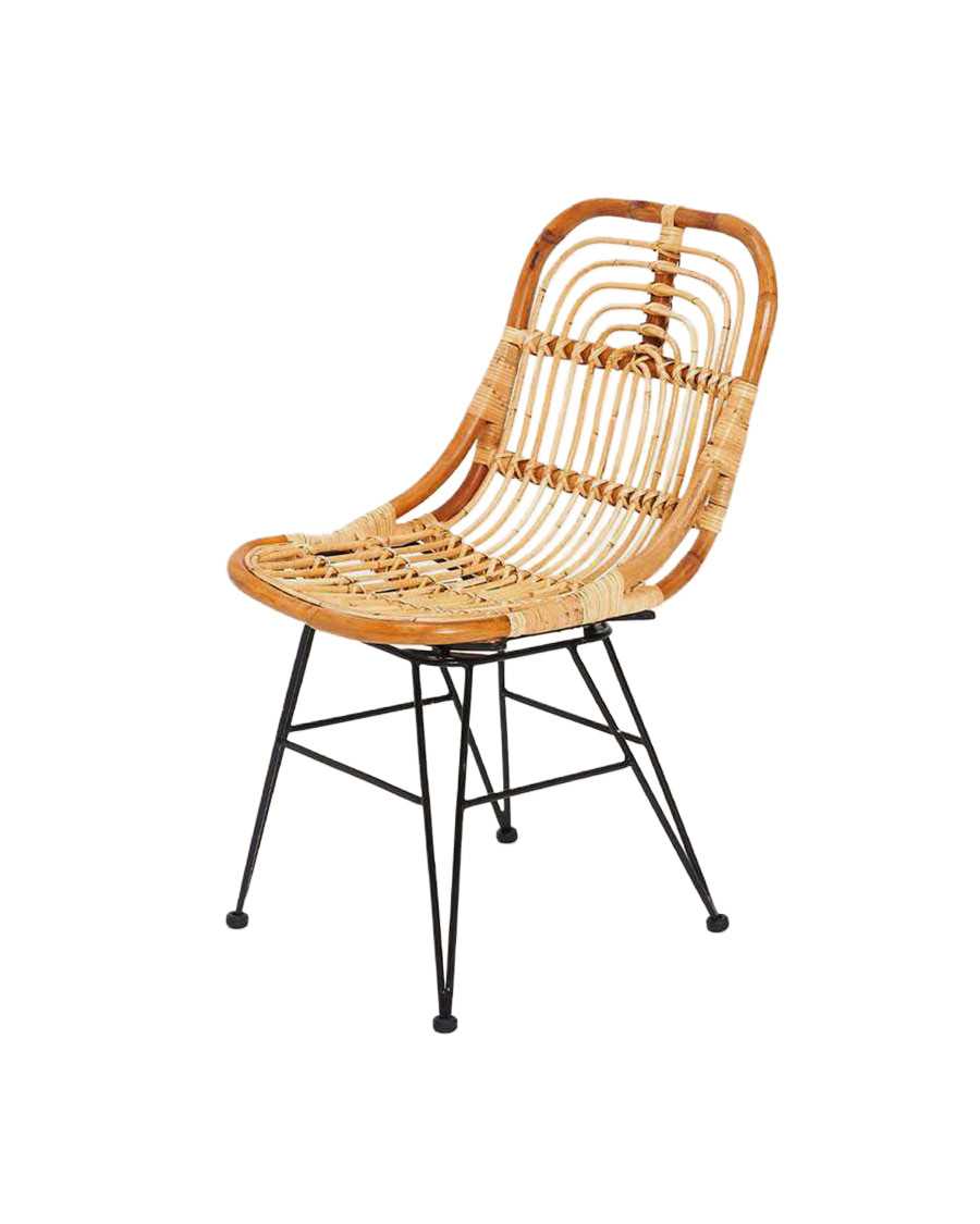 Villa - Set aus 4 Stühlen aus Naturrattan mit Metallbeinen