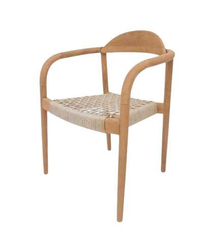 Kima - Chaise en teck massif et corde beige