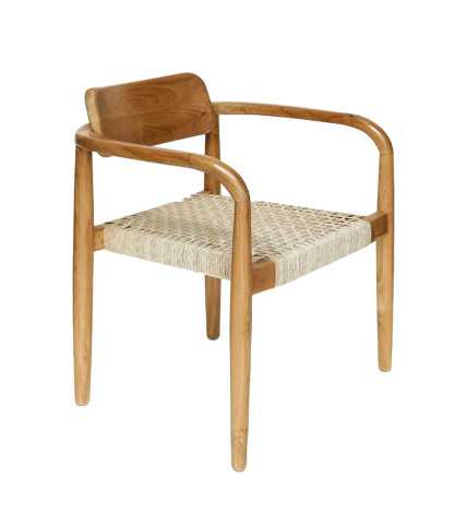 Kimo - Chaise en teck massif et corde beige marron