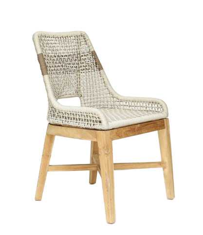 Kos - High back chair in solid teak and natural beige rope