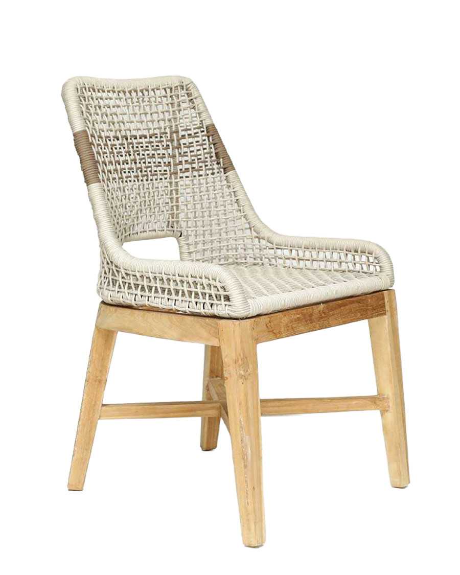 Kos - Stoel met hoge rugleuning van massief teakhout en naturel beige touw