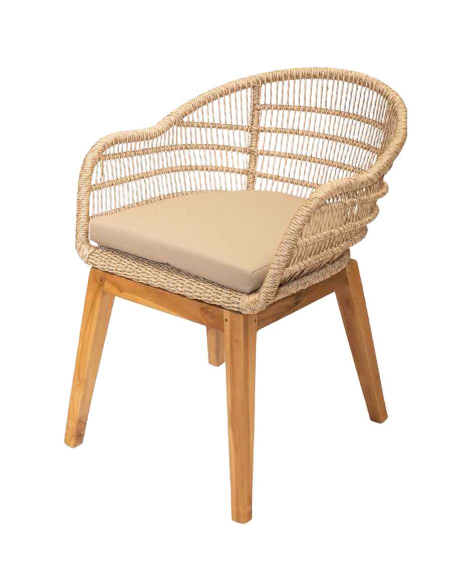 Maelie - Chaise en teck massif et corde beige