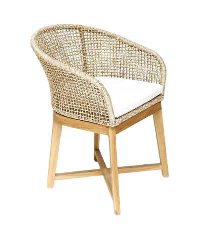 Kea - Chair with rounded back in solid teak and beige natural rope