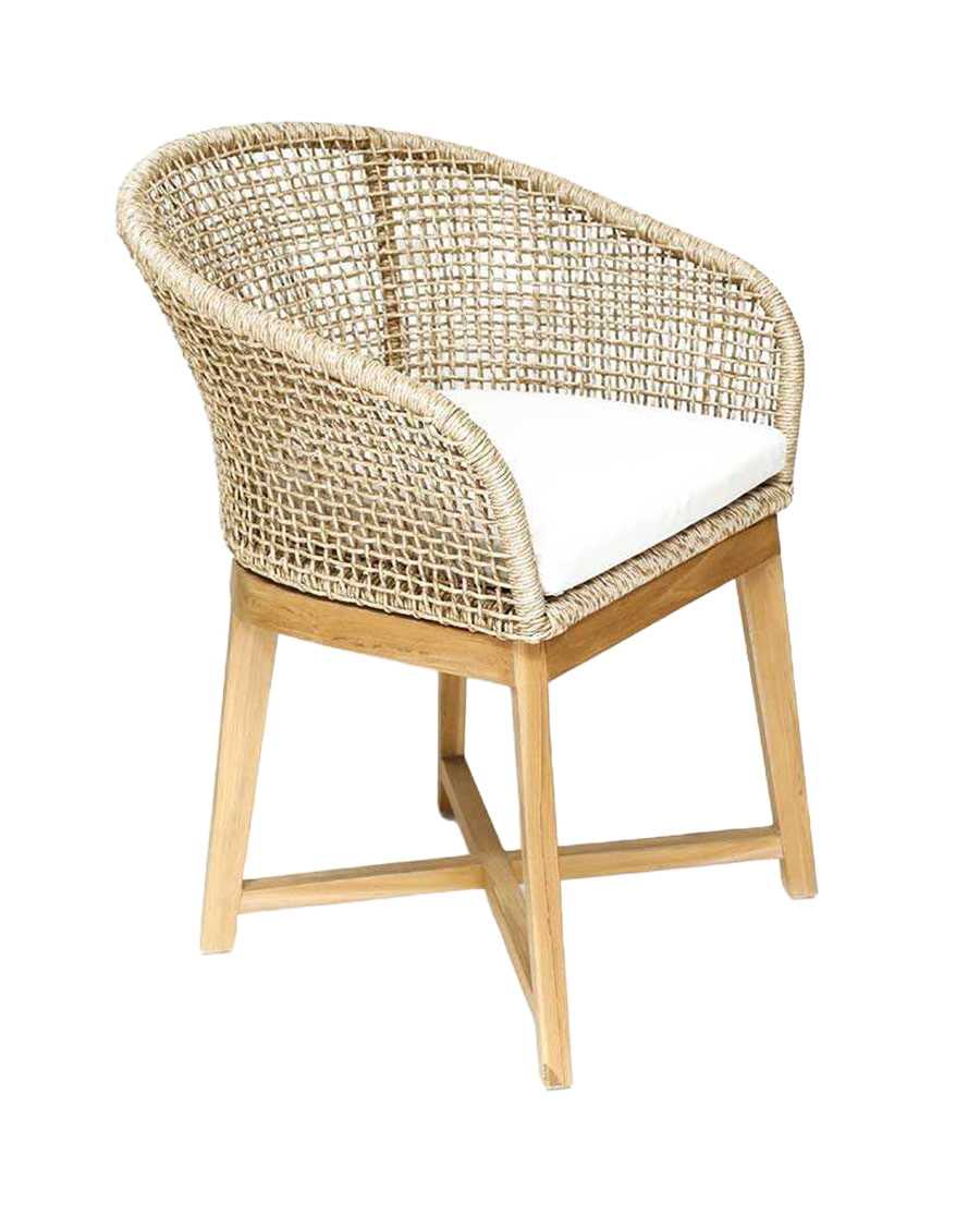 Kea - Chaise dossier arrondi en teck massif et corde naturelle beige