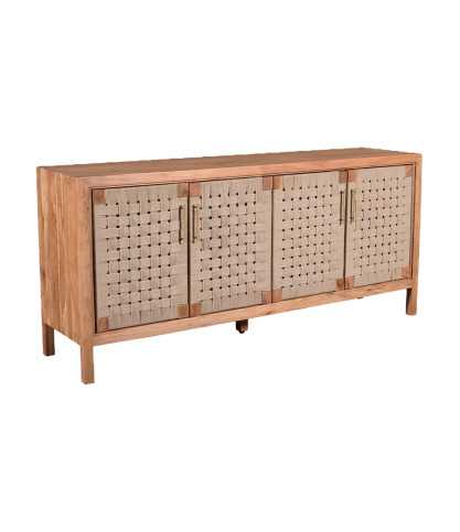 Soma - 4 door sideboard in solid wood and natural rope
