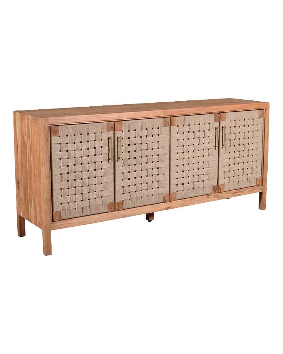 Soma - 4 door sideboard in solid wood and natural rope