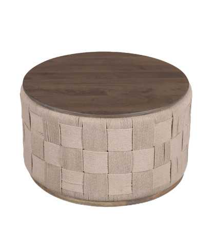 Soma - Table basse ronde en bois massif de manguier et corde tressé