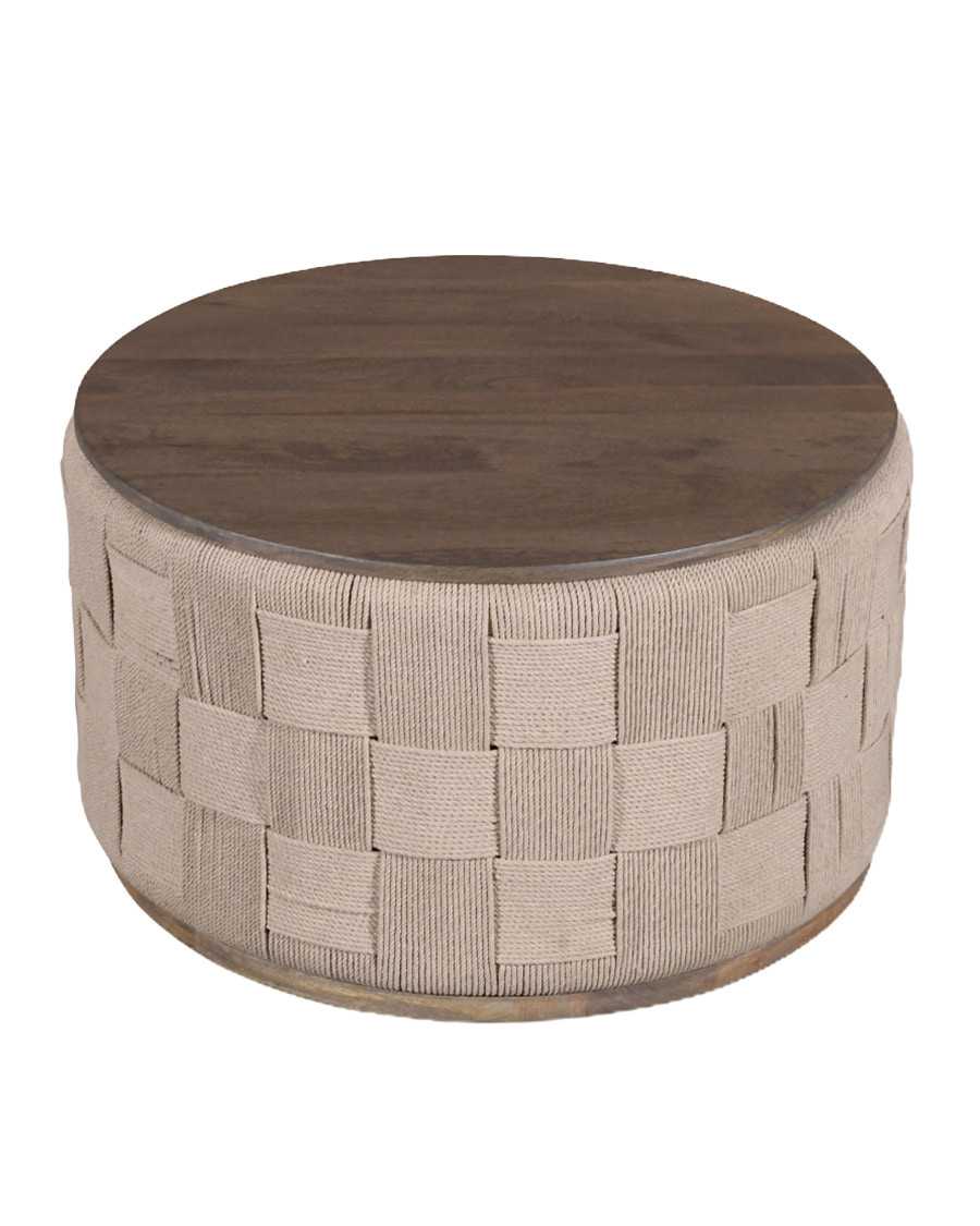 Soma - Table basse ronde en bois massif de manguier et corde tressé