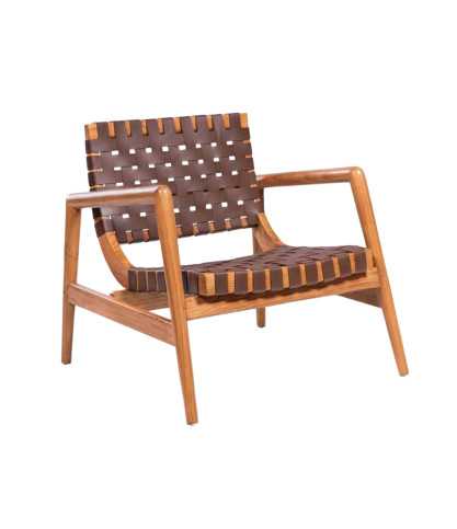 Halo - Armchair in solid teak wood and braided leather