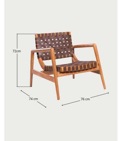 Halo - Armchair in solid teak wood and braided leather