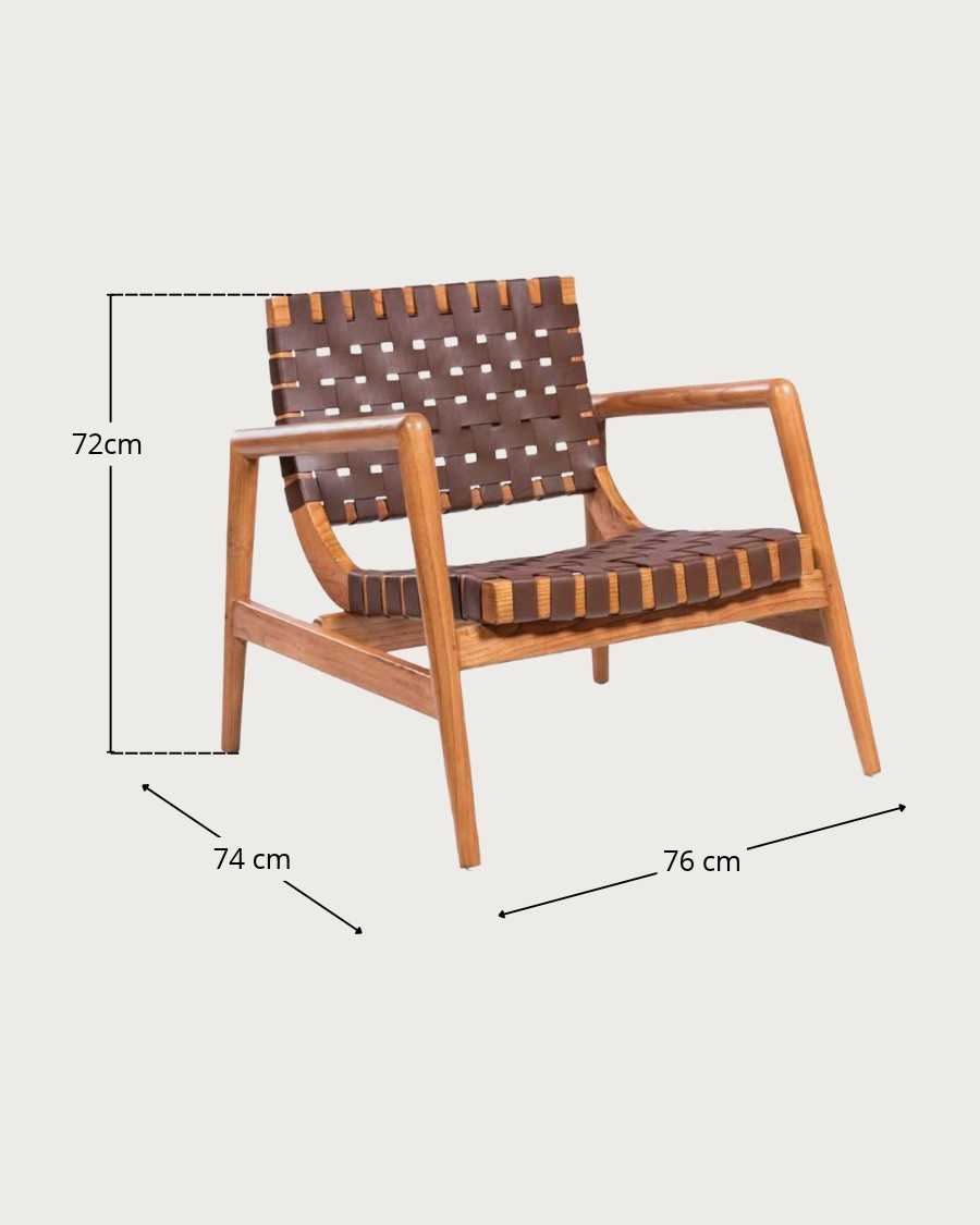 Halo - Armchair in solid teak wood and braided leather