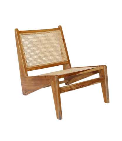 Aby - Fauteuil lounge en teck et cannage rotin