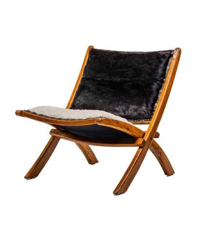 Leela - Sillón de teca maciza y piel de cabra