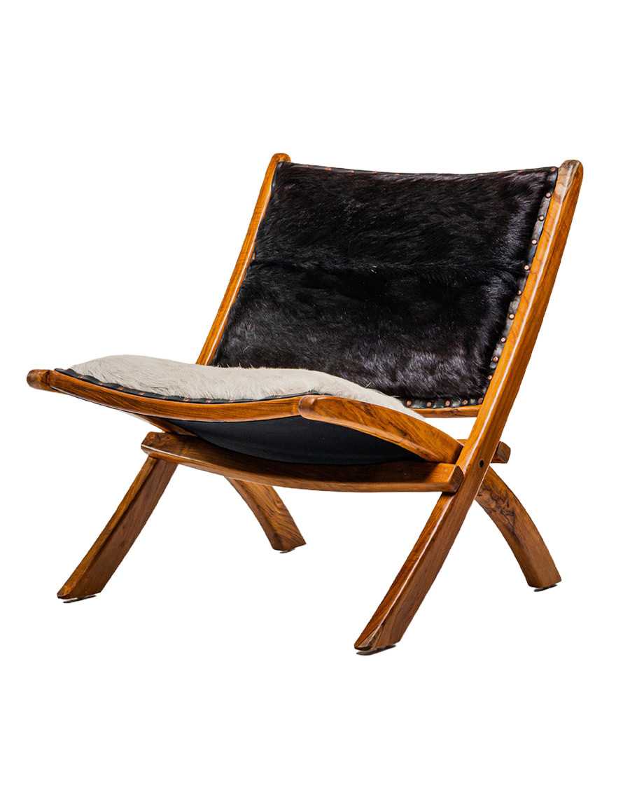 Leela - Sillón de teca maciza y piel de cabra