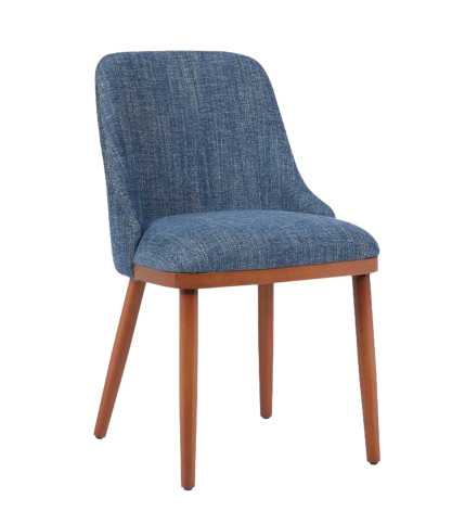 Liro Blue - Set of 2 blue fabric dining chairs with wooden legs