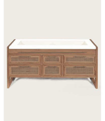 Sahara - Badezimmerschrank aus Teakholz und Terrazzo in Beige, 145 cm