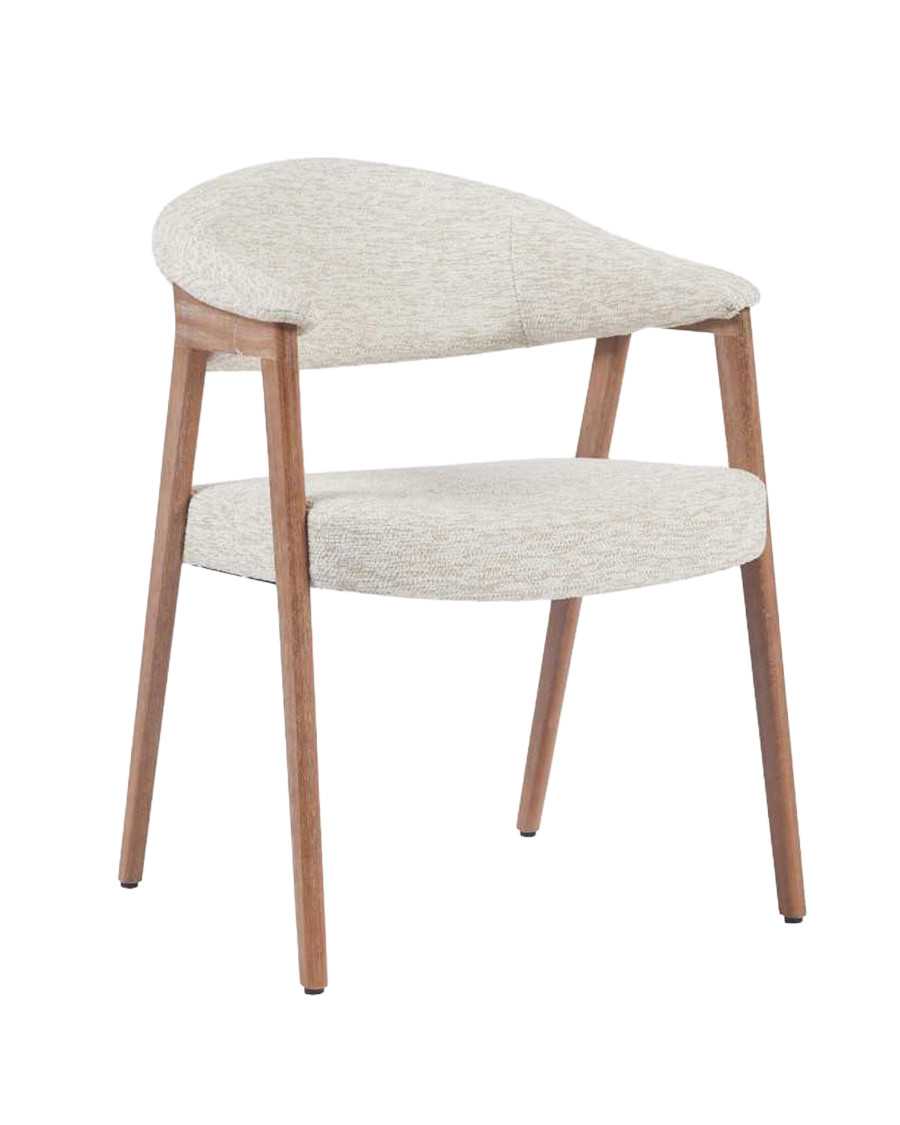 Soria - Set of 2 dining chairs in beige fabric with whitewashed wood finish legs