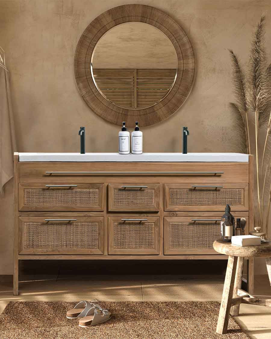 Meuble salle de bain en teck massif 120 cm - Oasis｜Uniqka Design